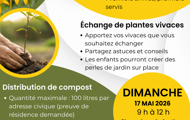 Distribution de plants d'arbres, de compost et échange de vicaces